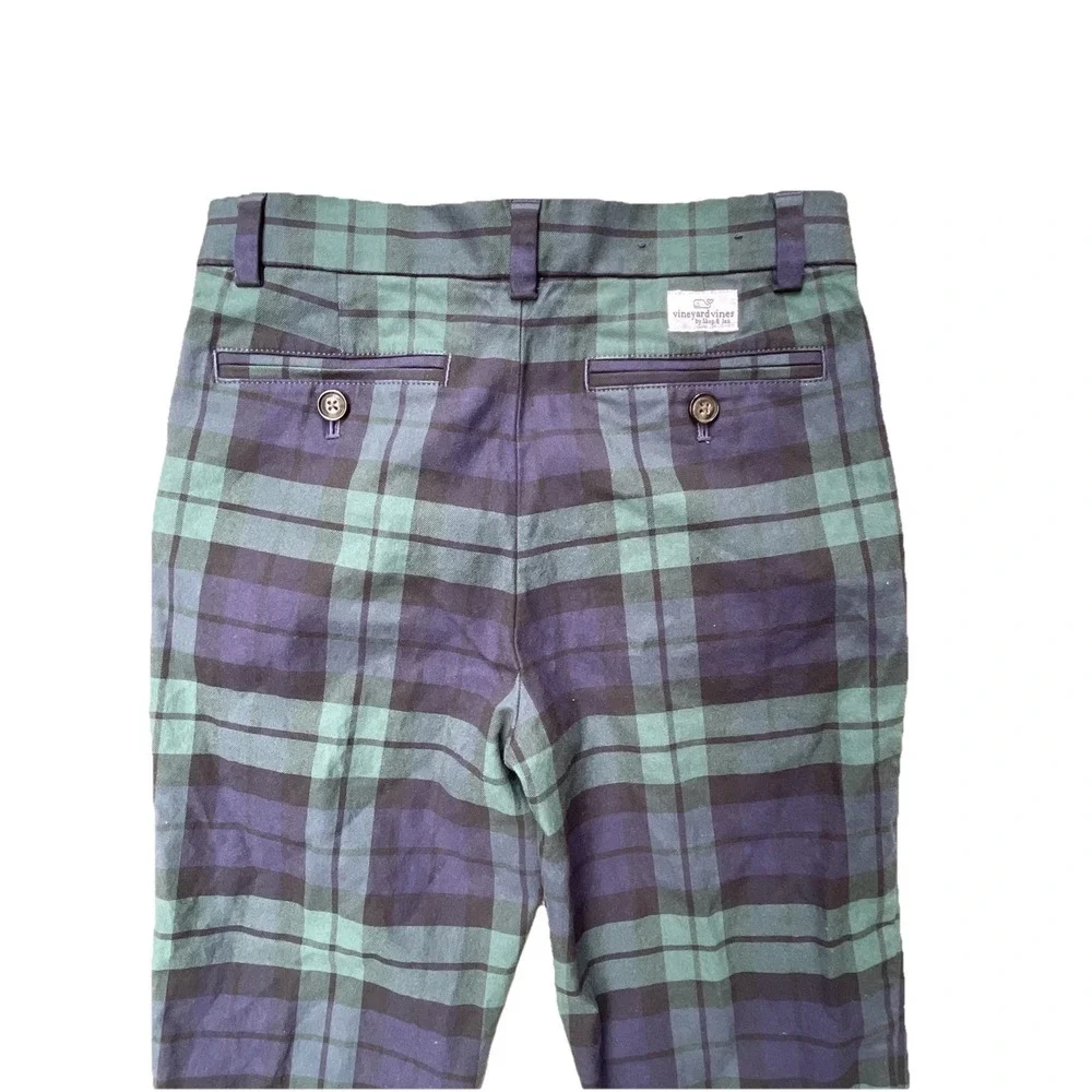 Vineyard Vines Girls Plaid Pants Size 10 Blue Green Tartan Stretch Cotton Preppy